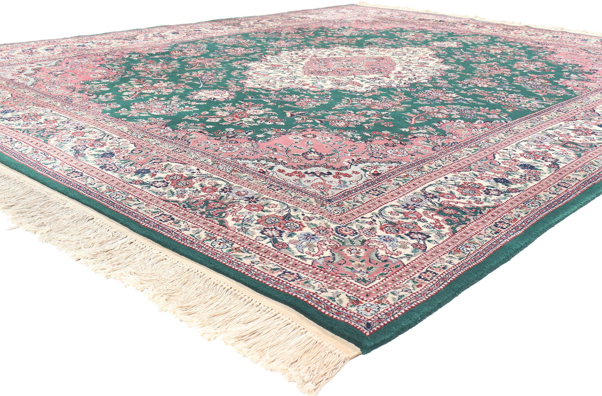 78669 Vintage Chinese Wool and Silk Tabriz Rug, 08'00 x 10'01. In the seamless union of maximalist opulence and relaxed refinement, behold the exquisite allure of this hand-knotted vintage Chinese Tabriz rug in sumptuous wool and silk. The elaborate