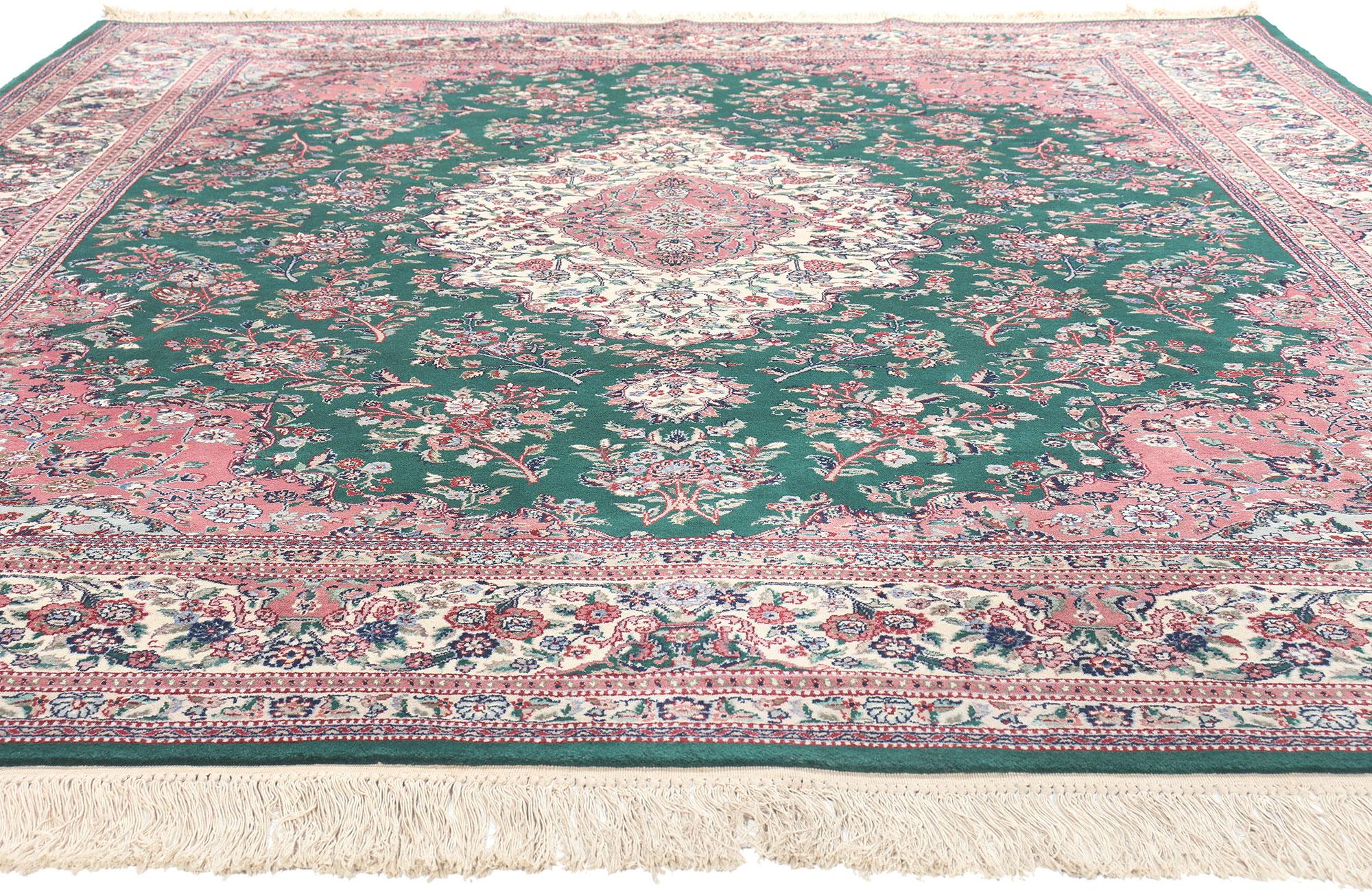 Hand-Knotted Wool & Silk Vintage Chinese Tabriz Rug, English Chintz Meets Maximalist Opulence For Sale