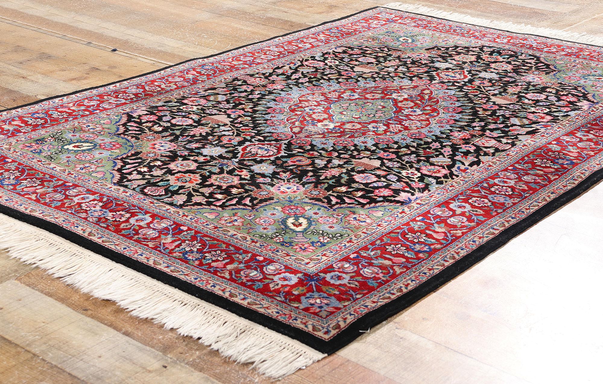 Hand-Knotted Wool & Silk Vintage Chinese Tabriz Rug, English Chintz Meets Maximalist Opulence For Sale