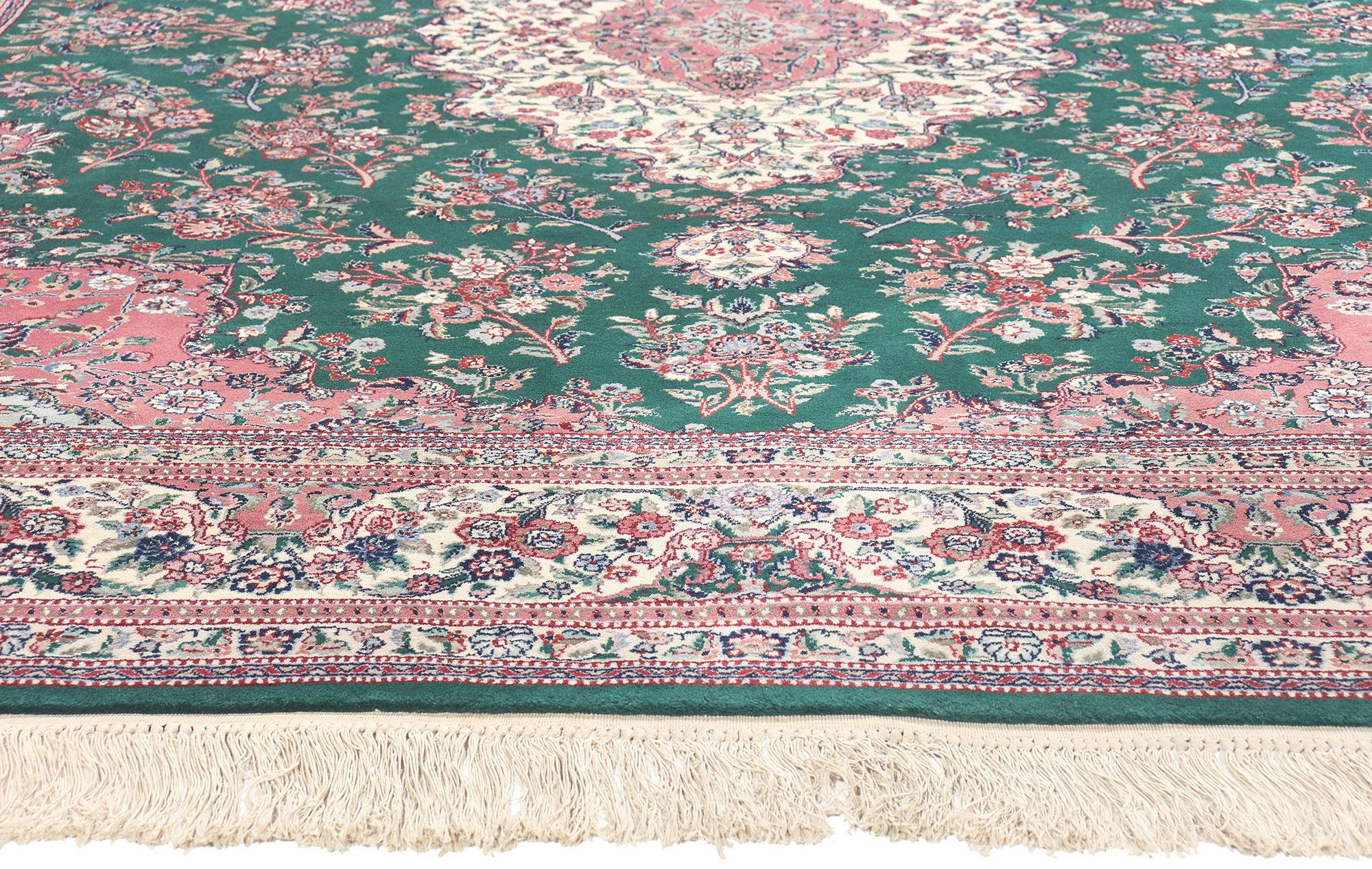 Wool & Silk Vintage Chinese Tabriz Rug, English Chintz Meets Maximalist Opulence In Good Condition For Sale In Dallas, TX