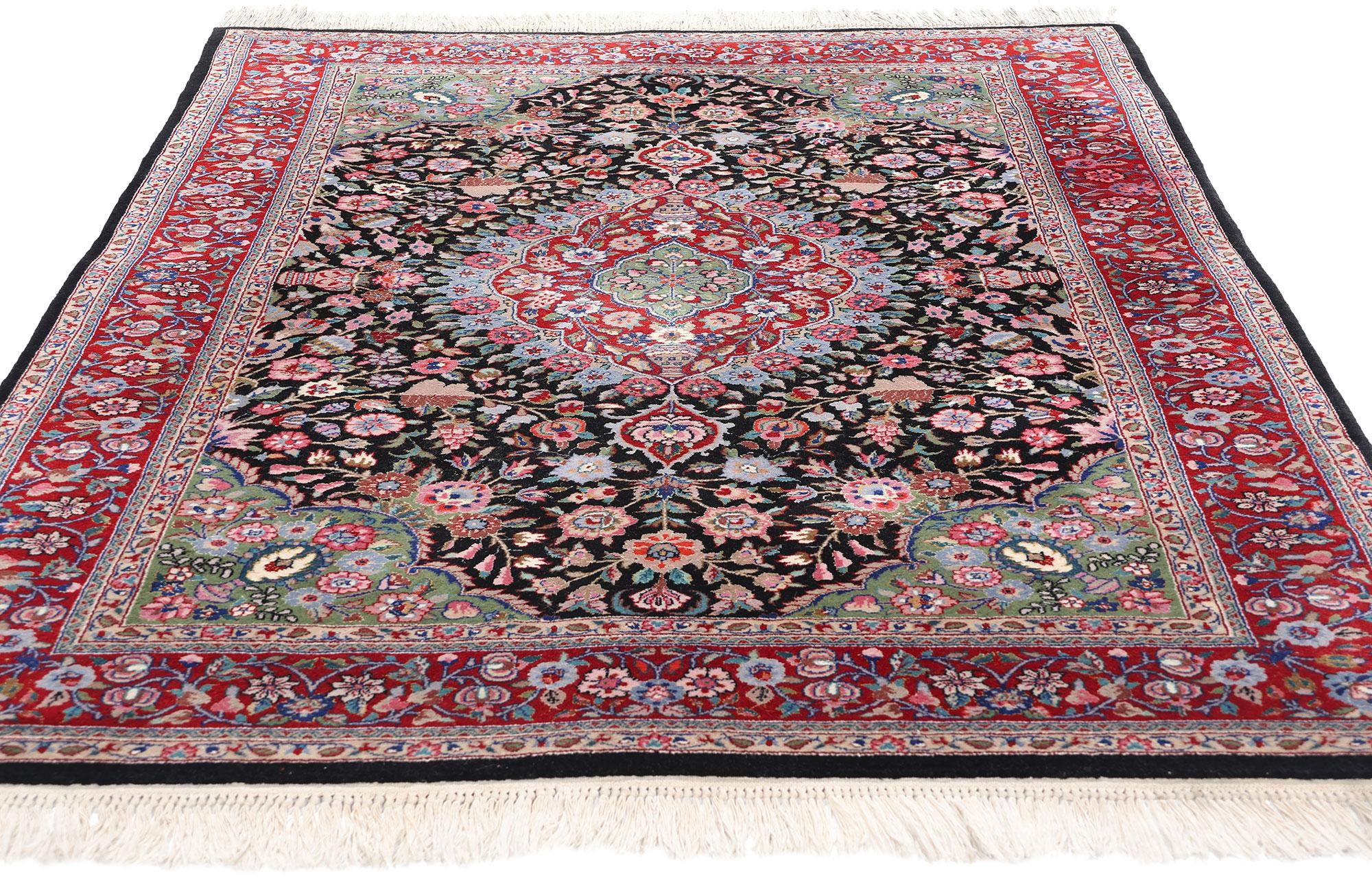 Wool & Silk Vintage Chinese Tabriz Rug, English Chintz Meets Maximalist Opulence In Good Condition For Sale In Dallas, TX