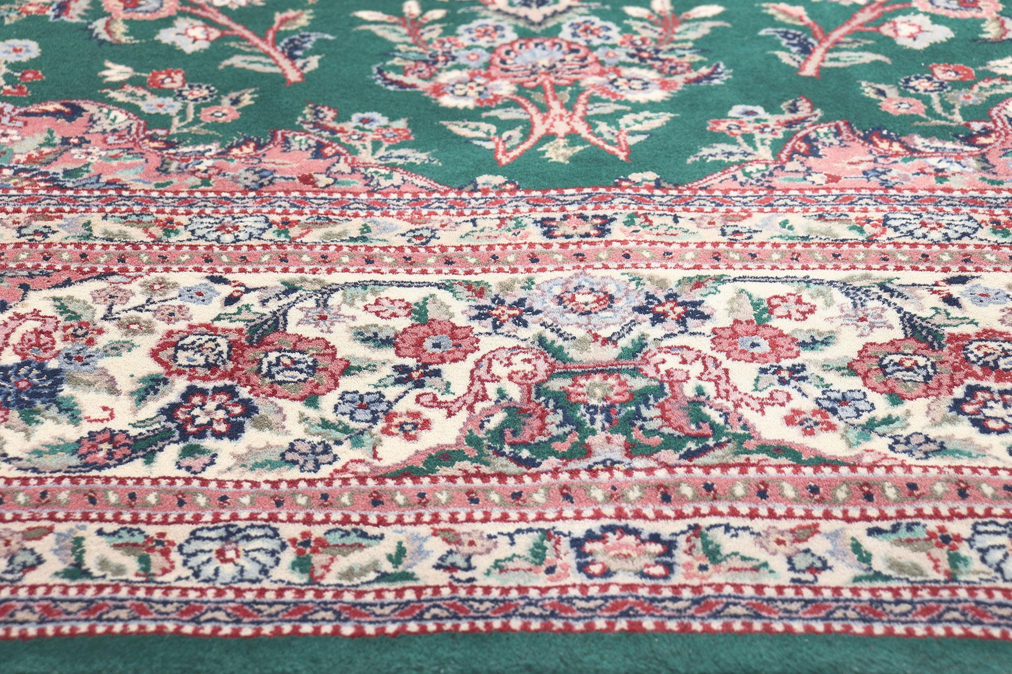 20th Century Wool & Silk Vintage Chinese Tabriz Rug, English Chintz Meets Maximalist Opulence For Sale
