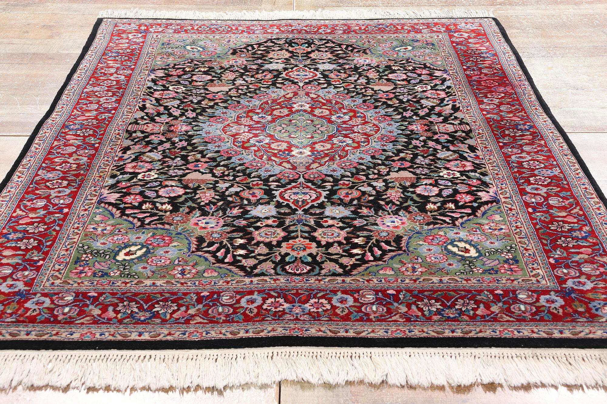 20th Century Wool & Silk Vintage Chinese Tabriz Rug, English Chintz Meets Maximalist Opulence For Sale