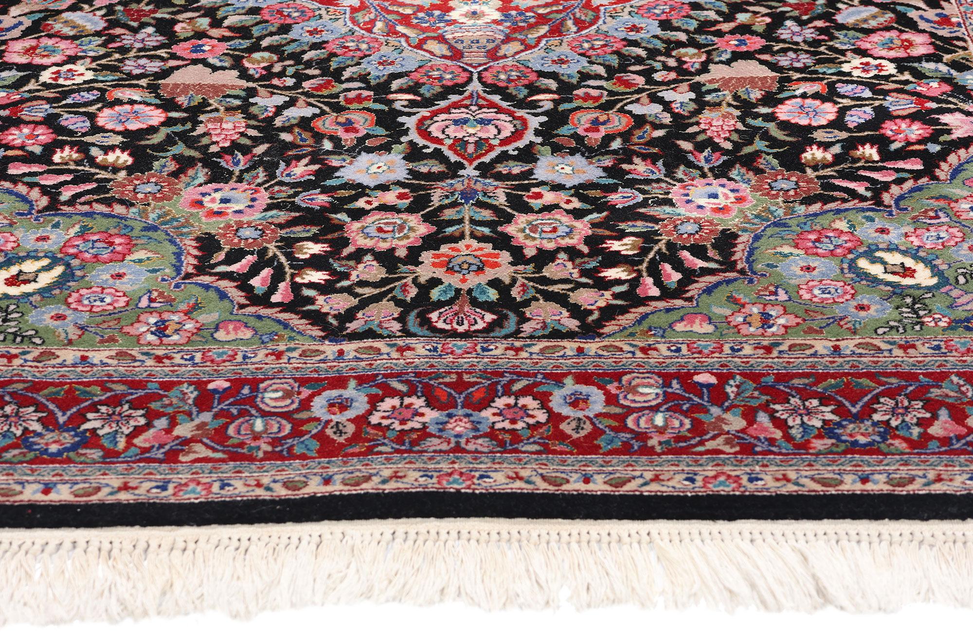 Wool & Silk Vintage Chinese Tabriz Rug, English Chintz Meets Maximalist Opulence For Sale 1