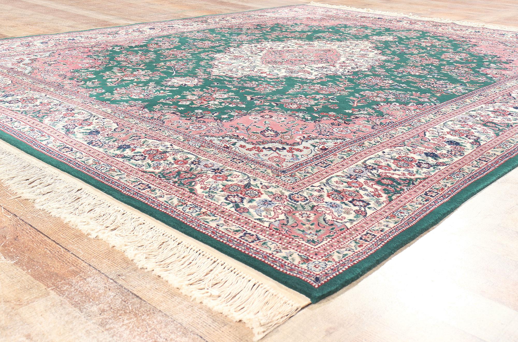 Wool & Silk Vintage Chinese Tabriz Rug, English Chintz Meets Maximalist Opulence For Sale 2