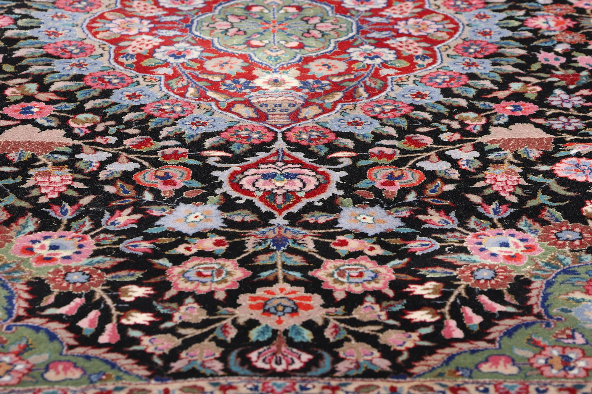 Wool & Silk Vintage Chinese Tabriz Rug, English Chintz Meets Maximalist Opulence For Sale 2