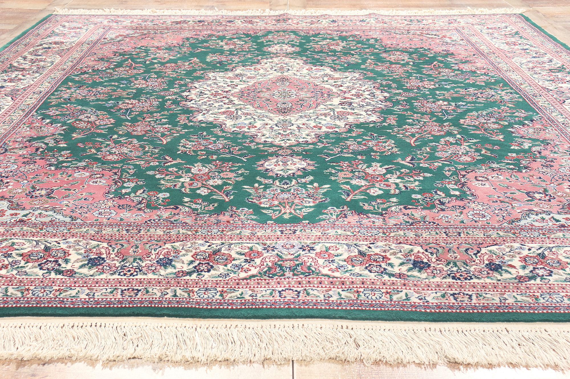 Wool & Silk Vintage Chinese Tabriz Rug, English Chintz Meets Maximalist Opulence For Sale 3