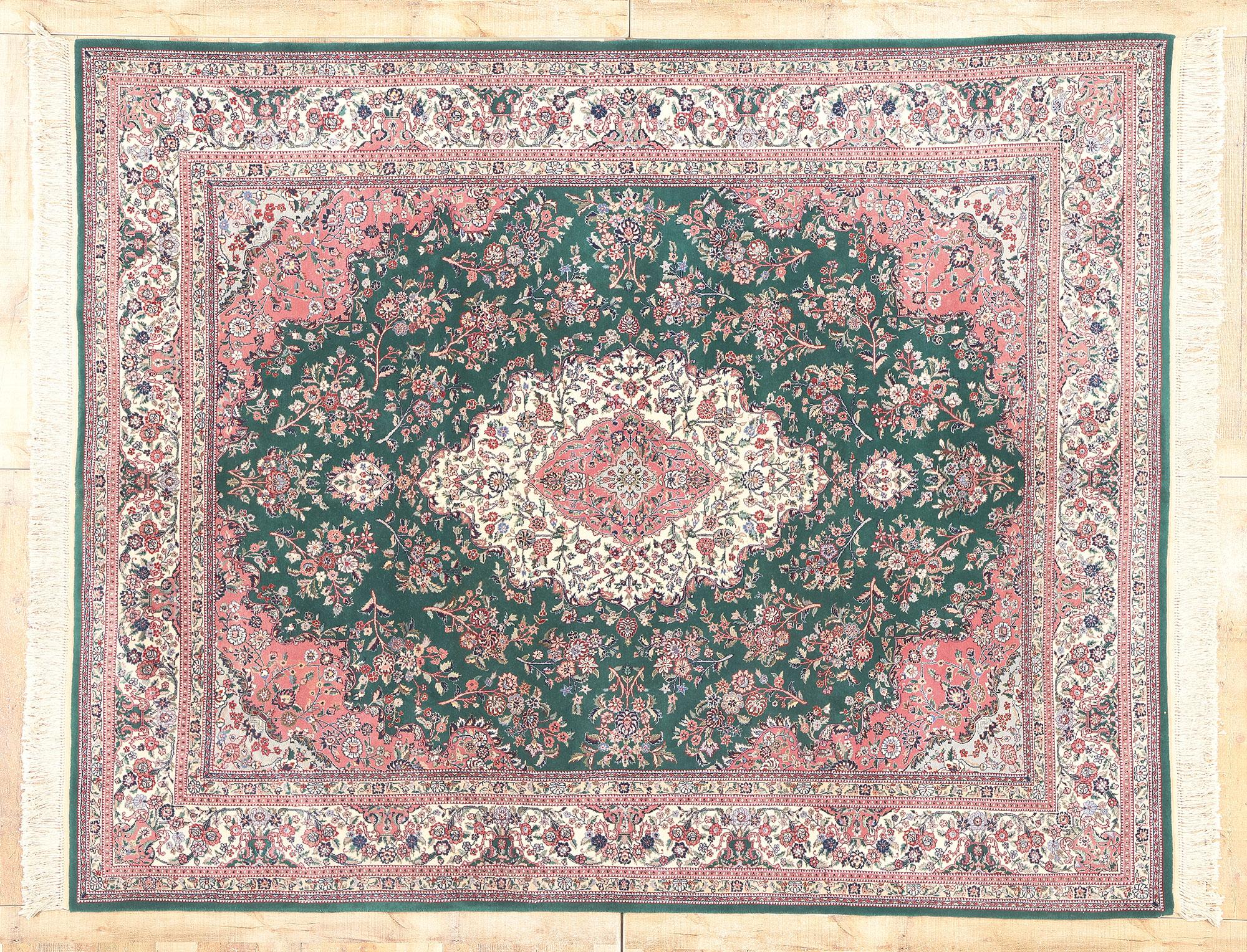 Wool & Silk Vintage Chinese Tabriz Rug, English Chintz Meets Maximalist Opulence For Sale 4