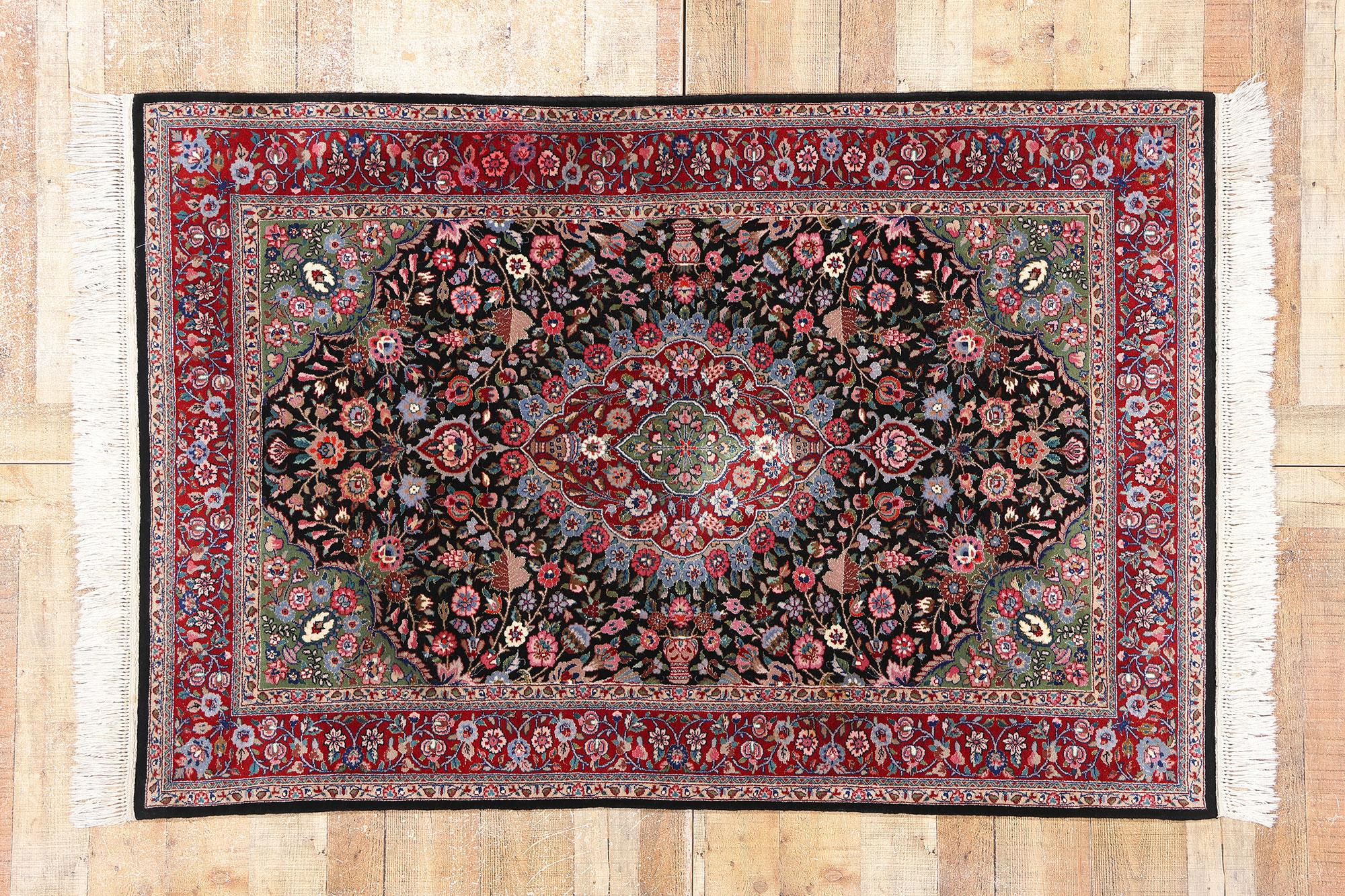 Wool & Silk Vintage Chinese Tabriz Rug, English Chintz Meets Maximalist Opulence For Sale 4