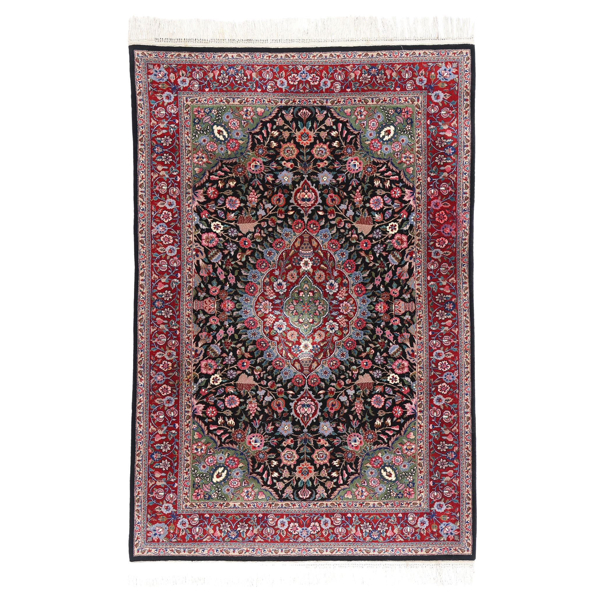 Wool & Silk Vintage Chinese Tabriz Rug, English Chintz Meets Maximalist Opulence For Sale