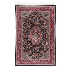 Chinesischer Täbris-Teppich aus Wolle und Seide im Vintage-Stil, English Chintz Meets Maximalistische Opulenz, Vintage