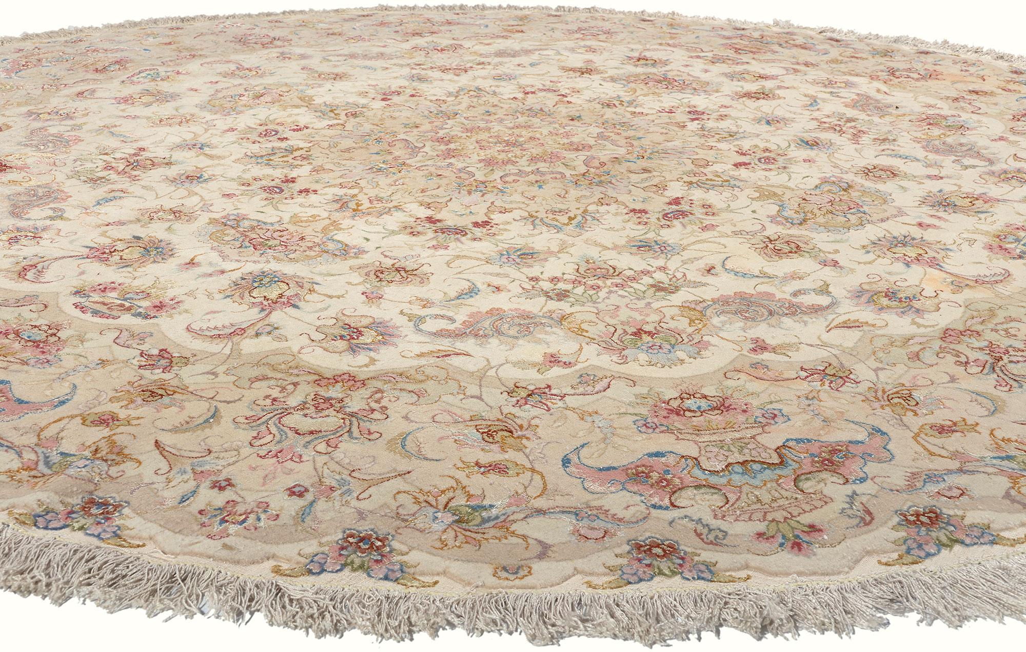 Hand-Knotted Wool & Silk Vintage Persian Tabriz Rug, Rococo Opulence Meets Bridgerton Style For Sale