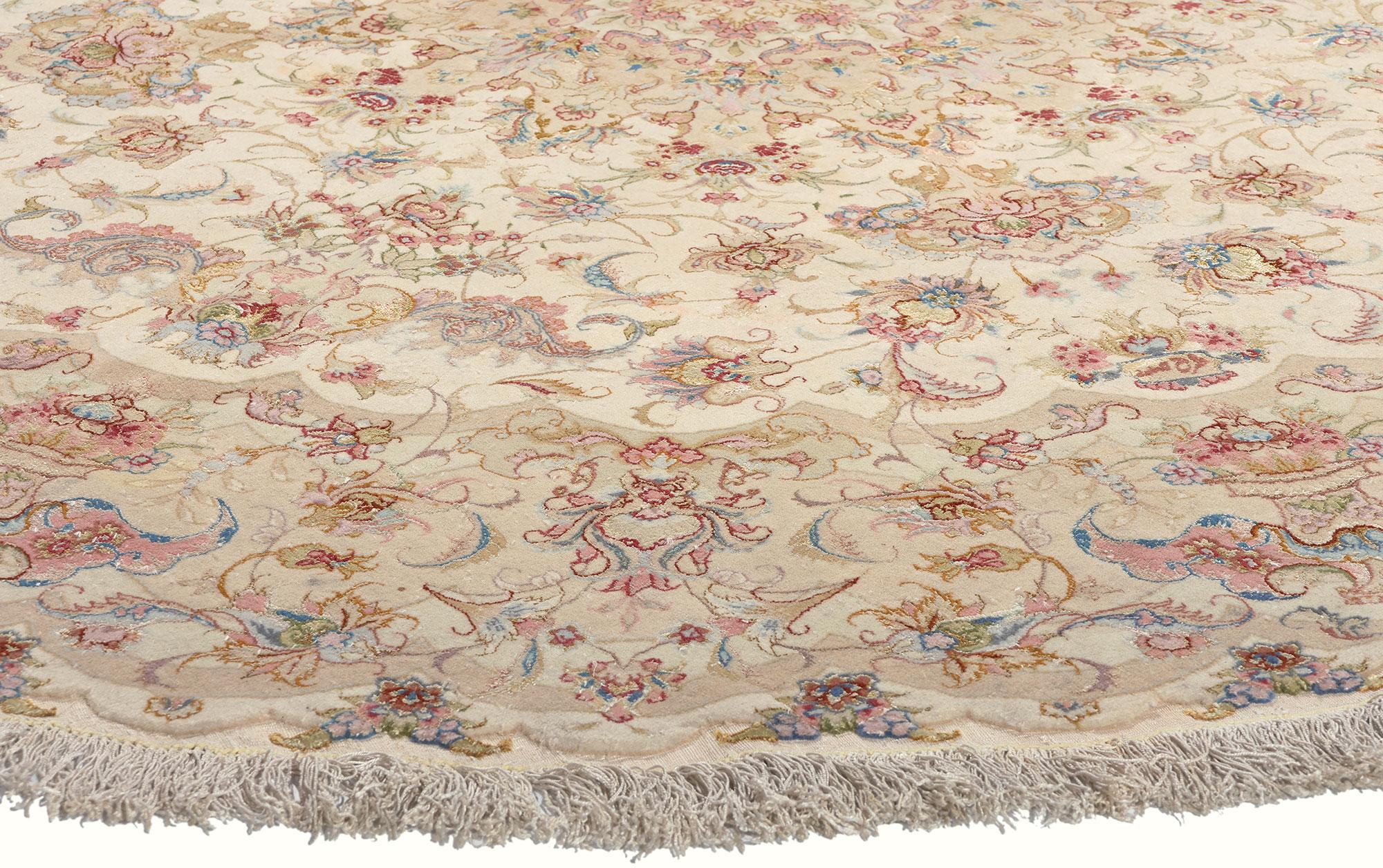 20th Century Wool & Silk Vintage Persian Tabriz Rug, Rococo Opulence Meets Bridgerton Style For Sale