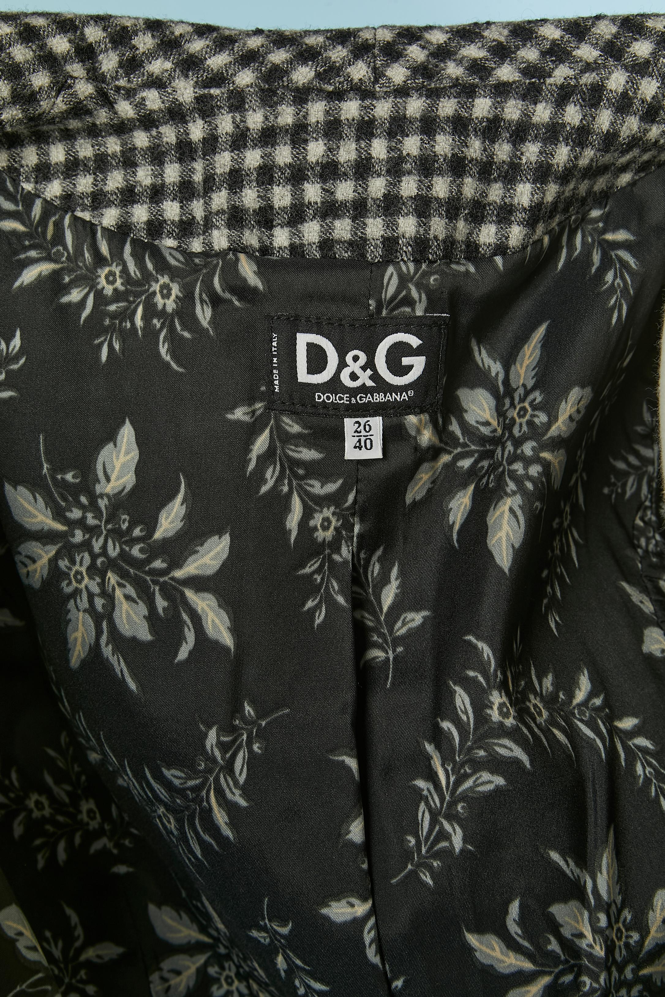 Gonna-tuta in lana con motivo mini check bianco e nero D&G by Dolce & Gabbana in vendita 5