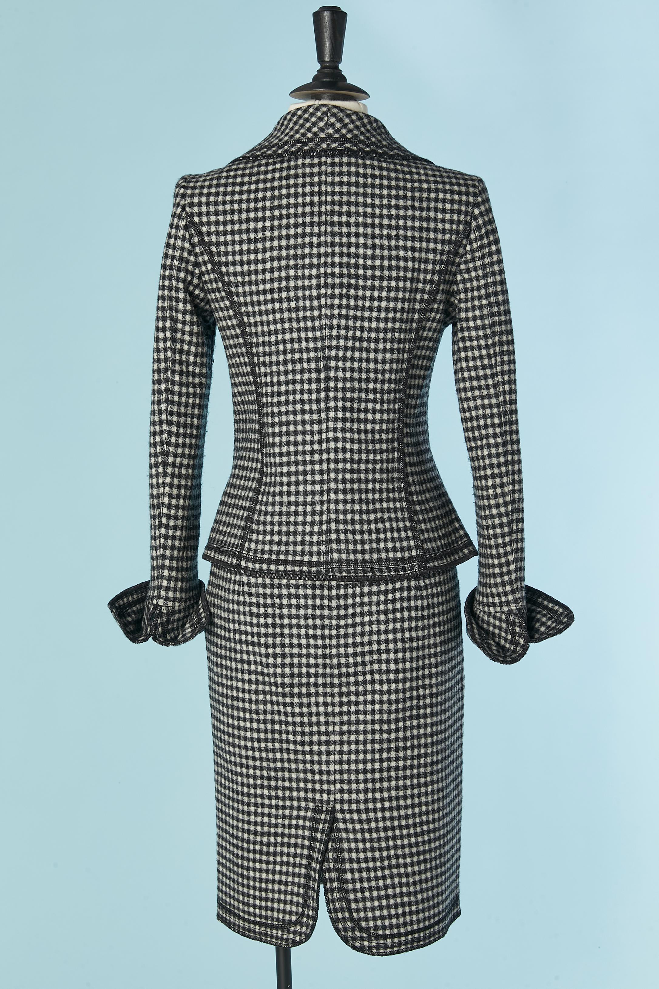 Gonna-tuta in lana con motivo mini check bianco e nero D&G by Dolce & Gabbana in vendita 3
