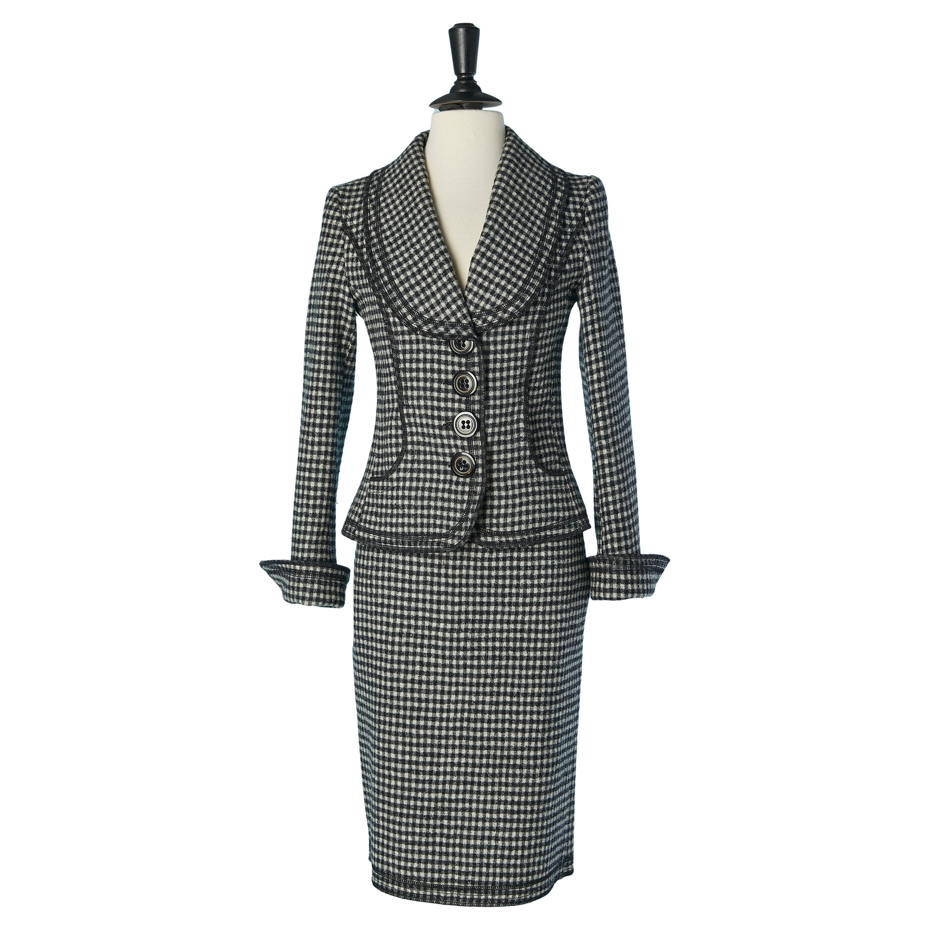 Traje-falda de lana con estampado de mini cuadros en blanco y negro D&G by Dolce & GABBANA