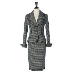 Traje-falda de lana con estampado de mini cuadros en blanco y negro D&G by Dolce & GABBANA