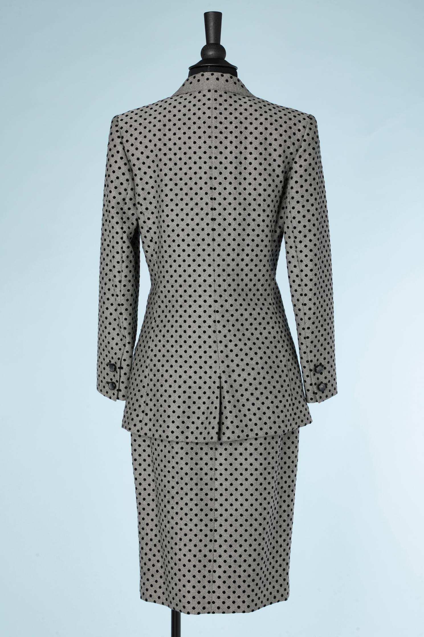 Women's or Men's Wool skirt-suit with black velvet polka dots Jean-Louis Scherrer Couture numberd