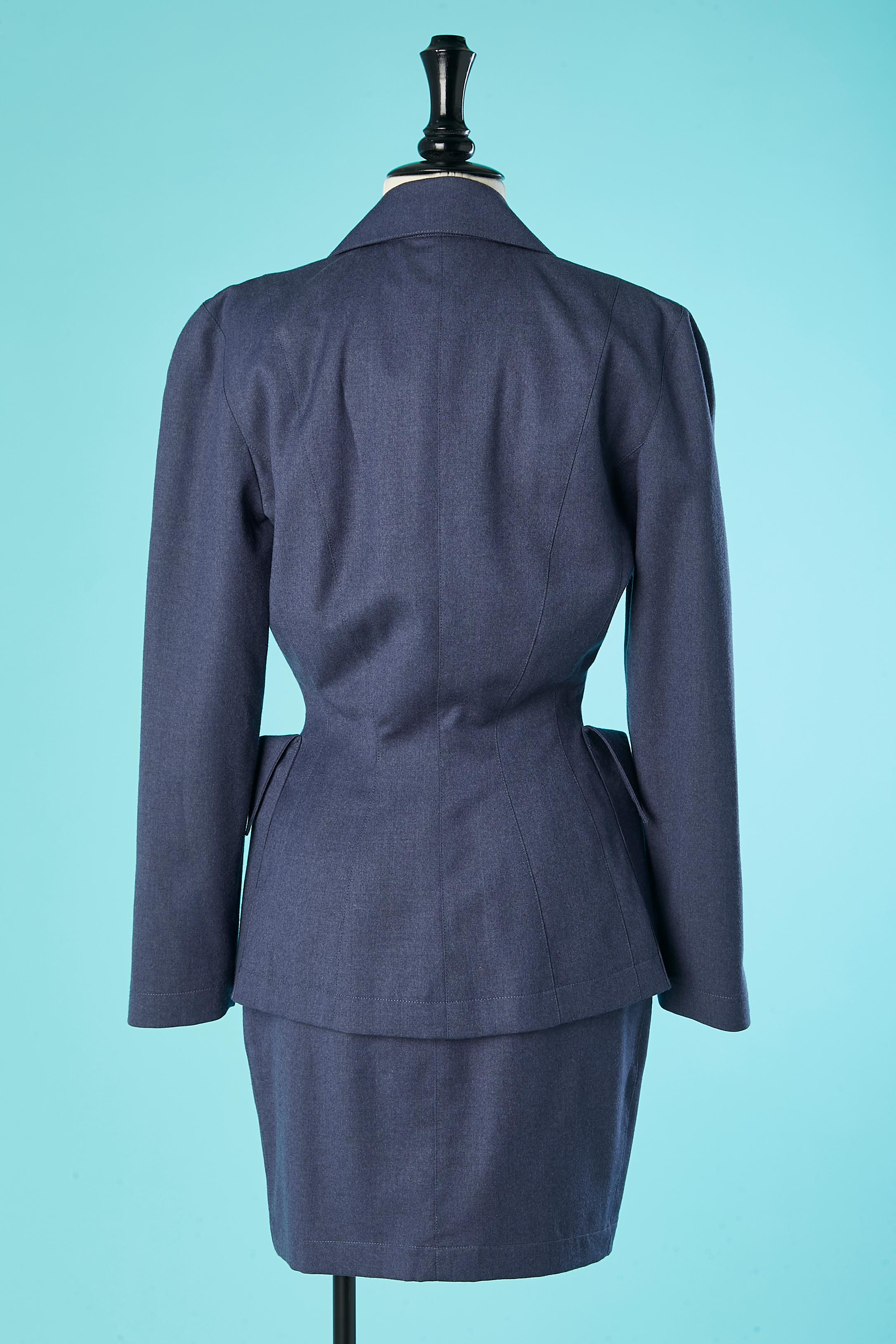 Wool skirt suit with double-breasted jacket and notched collar Thierry Mugler  For Sale 1