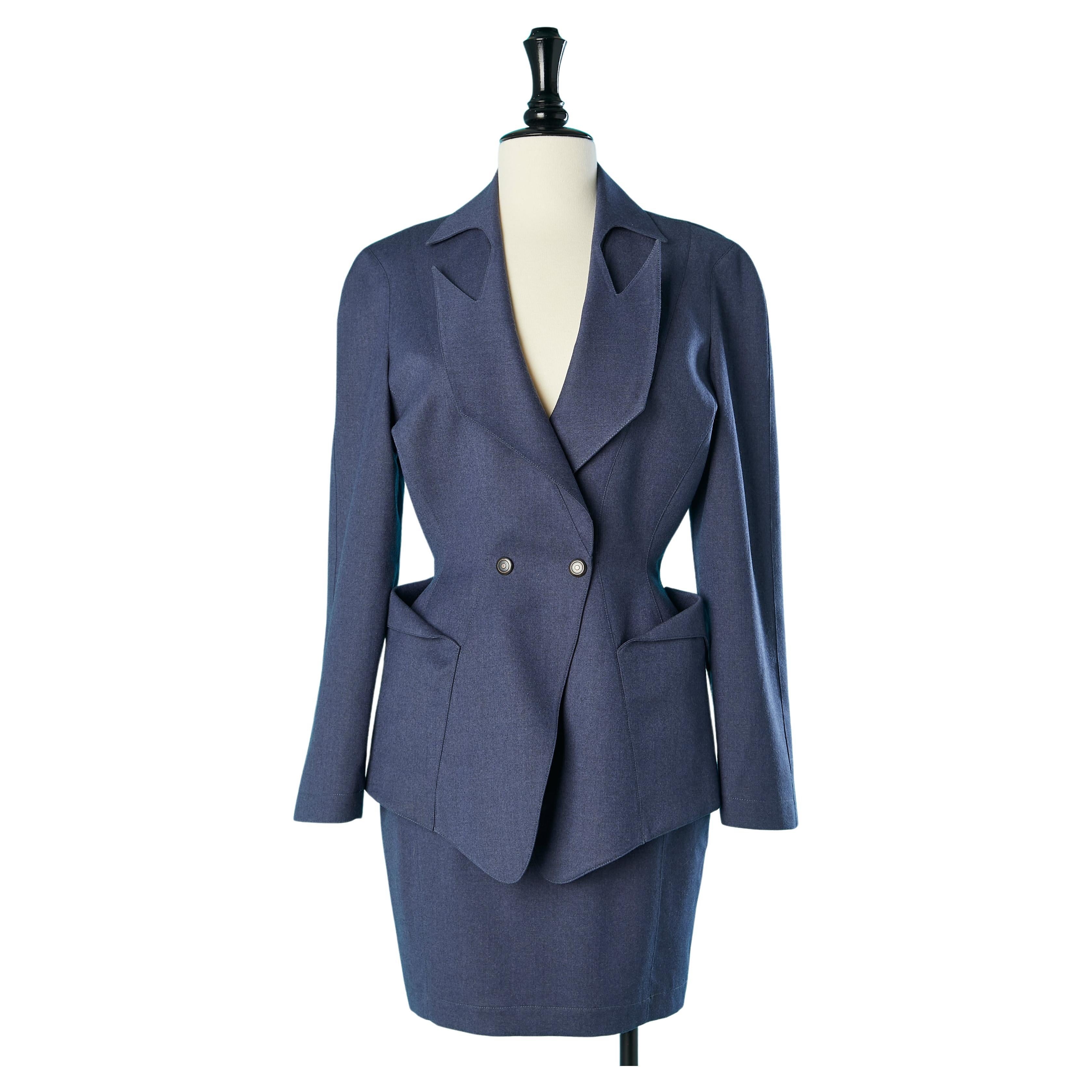 Wool skirt suit with double-breasted jacket and notched collar Thierry Mugler  For Sale