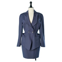 Vintage Wool skirt suit with double-breasted jacket and notched collar Thierry Mugler 