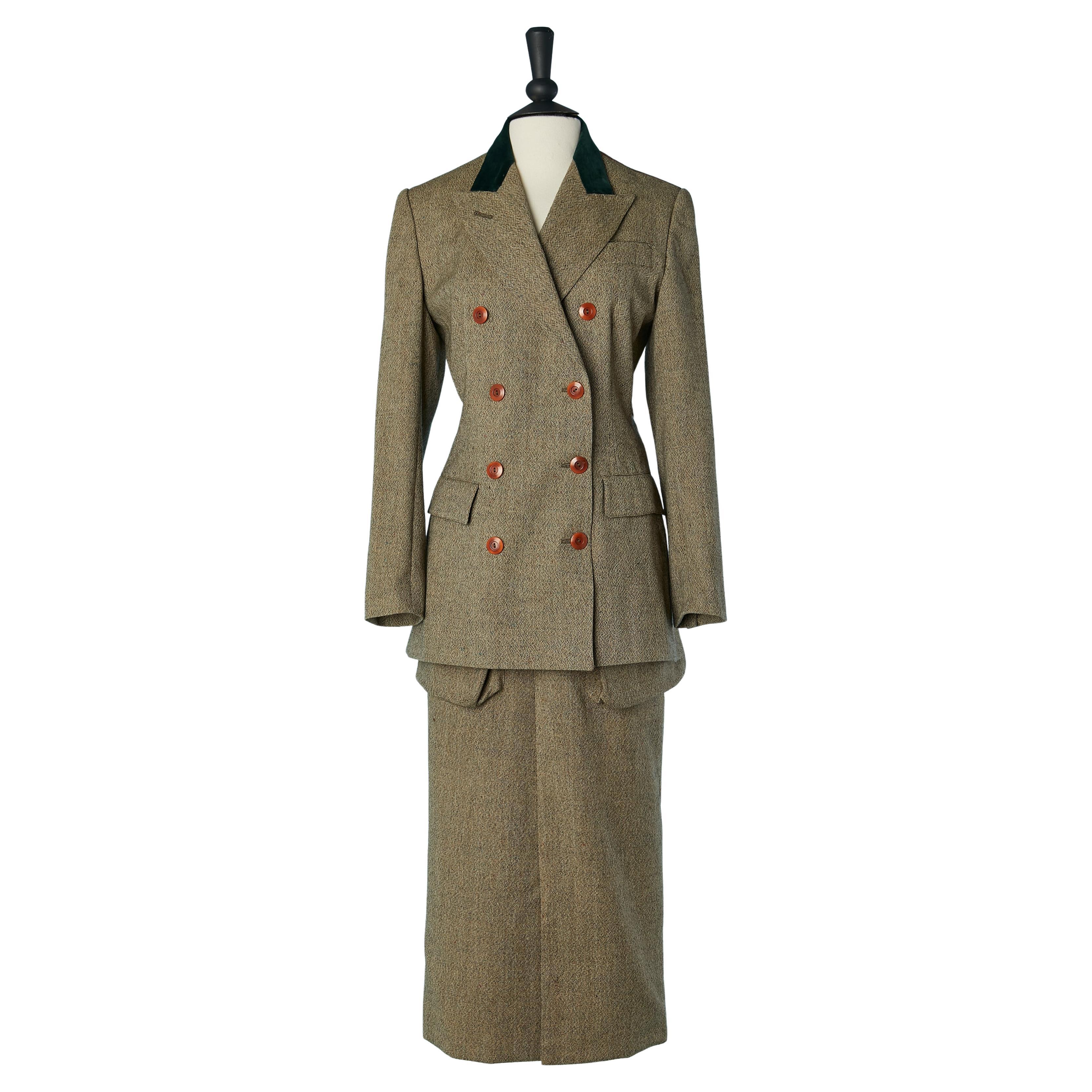 Tailleur jupe en laine avec dos de la veste en daim Jean Paul Gaultier Femme