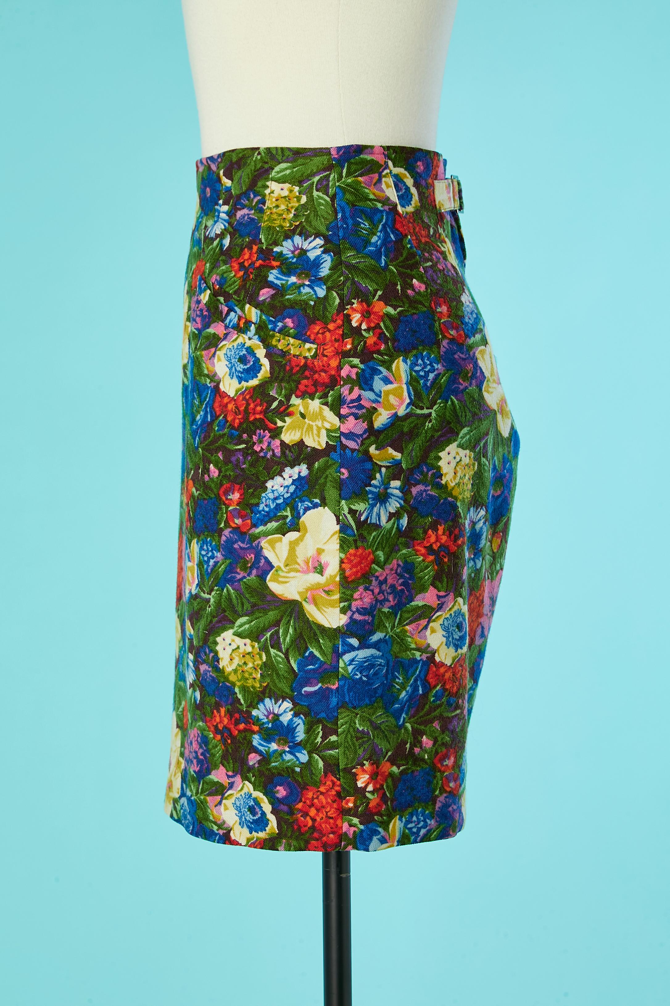 Black Wool skirt with flower print Kenzo Paris  For Sale