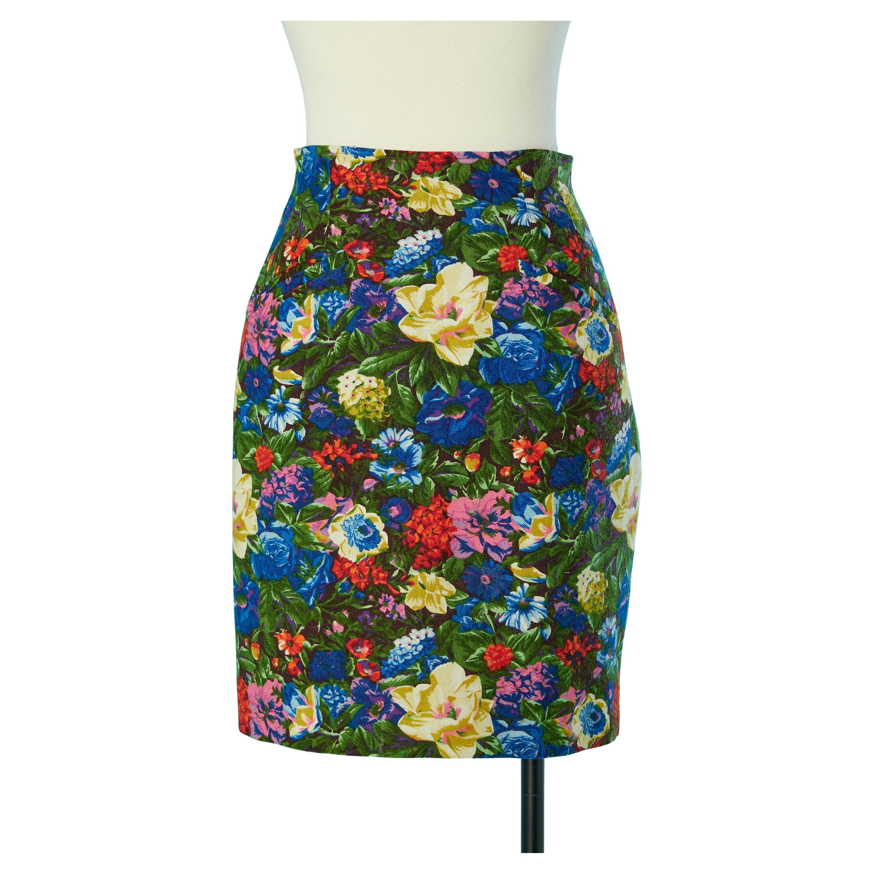 Wool skirt with flower print Kenzo Paris  For Sale