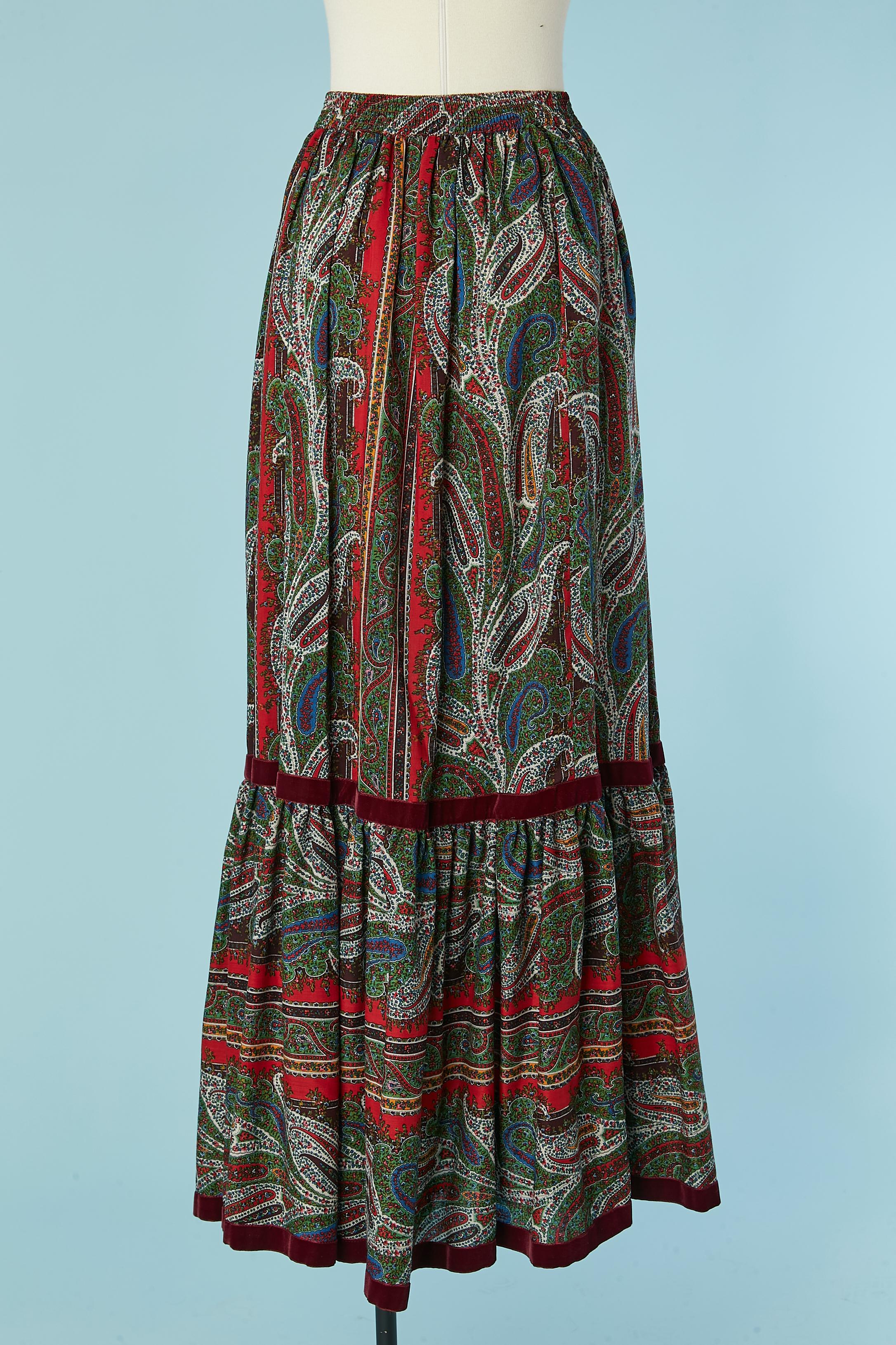 Women's Wool skirt with Paisley print ruffle and velvet ribbon Saint Laurent Rive Gauche For Sale
