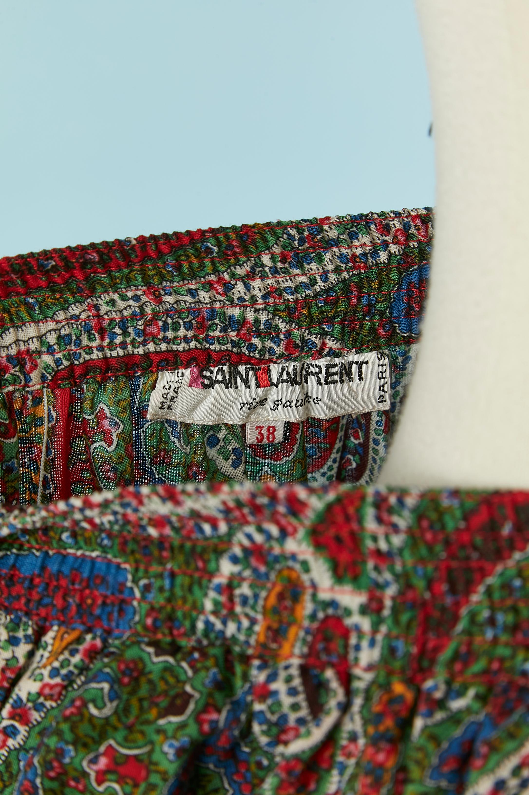 Wool skirt with Paisley print ruffle and velvet ribbon Saint Laurent Rive Gauche For Sale 1