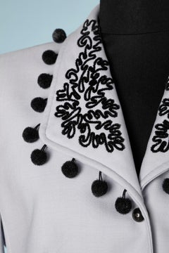 Wool sky blue skirt suit with black passementerie on the collar Mugler 1980