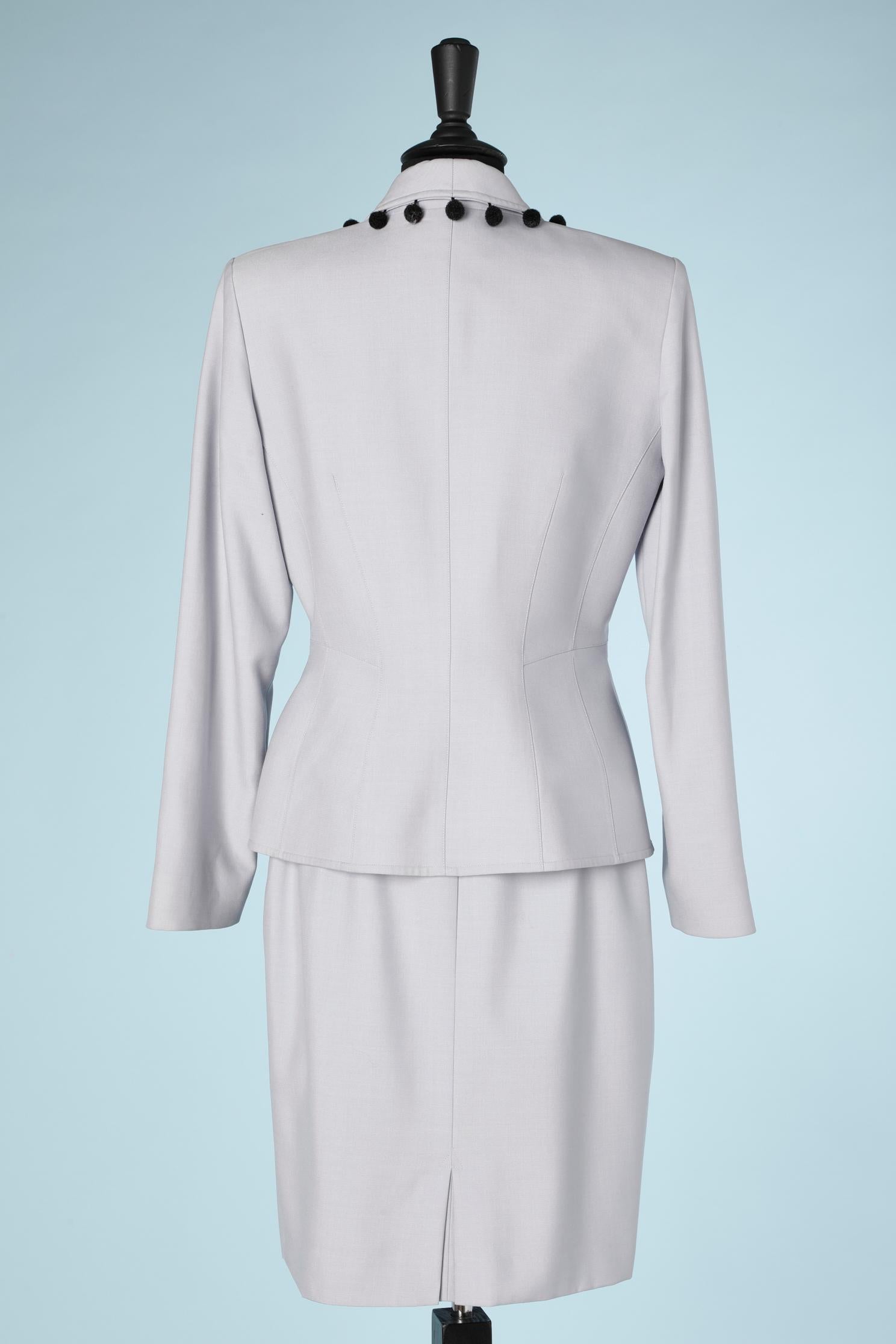 Wool sky blue skirt suit with black passementerie on the collar Mugler 1980   For Sale 1