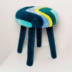 Wool Stool in Green/Blue by Vintola Studio, Modern Hand-Tufted Multicolored Seat