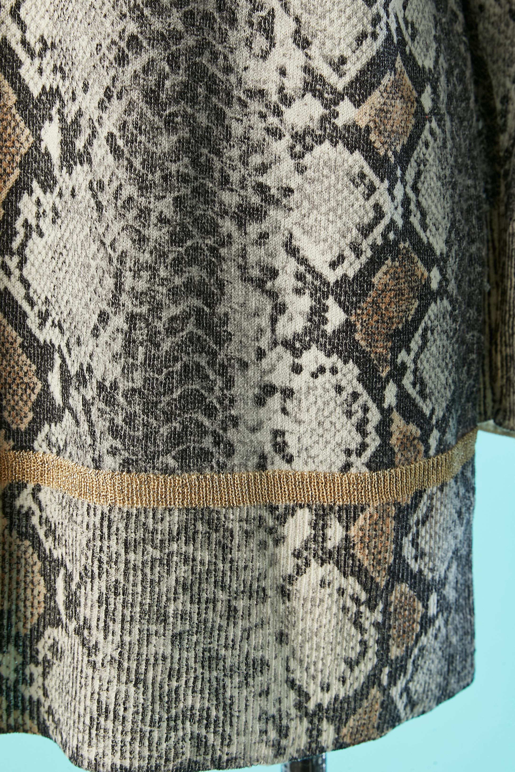 Gray Wool sweater with snake print allover Roberto Cavalli  For Sale