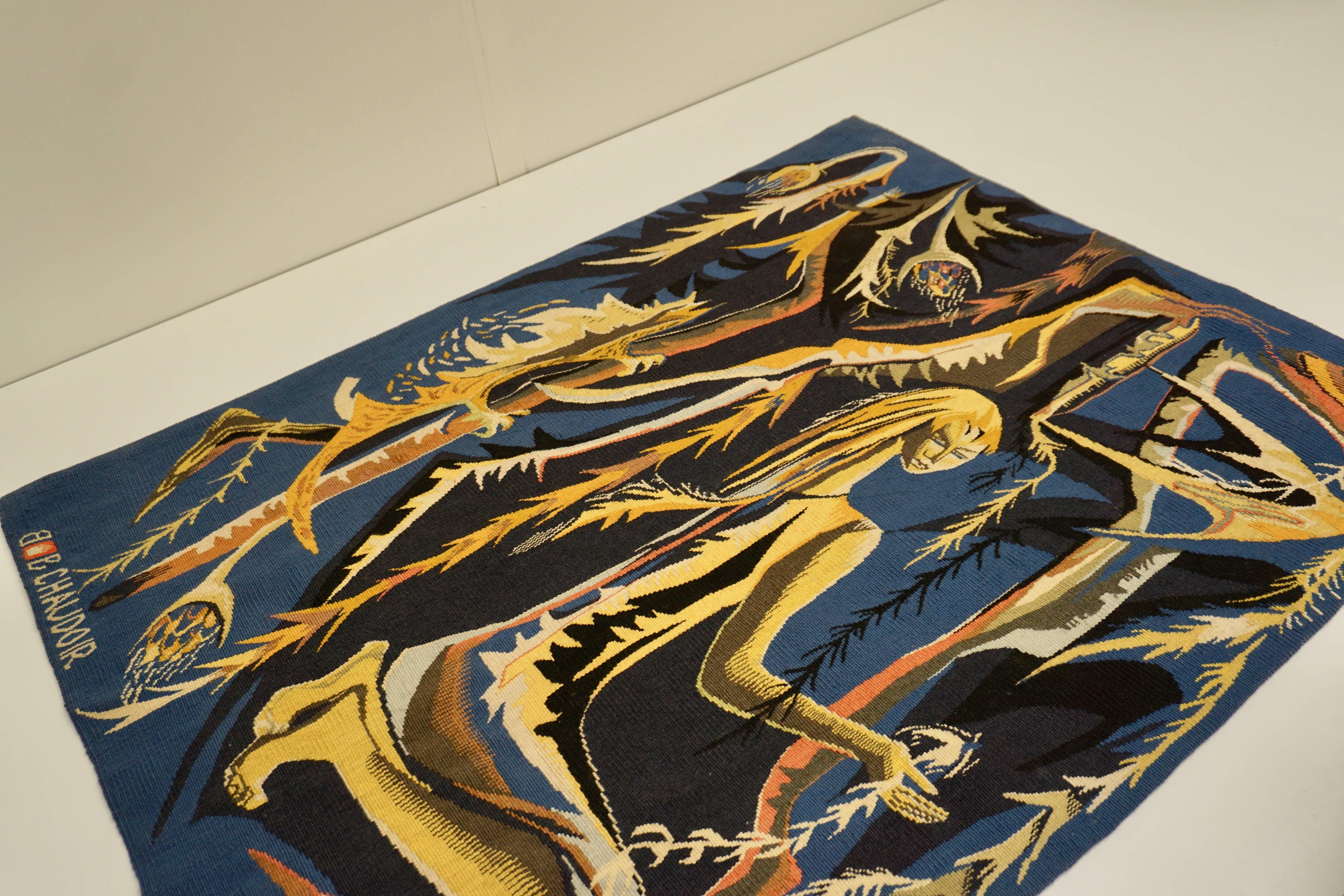 Mid-Century Modern Wool Tapestry by A Deglain, BB Chaudoir