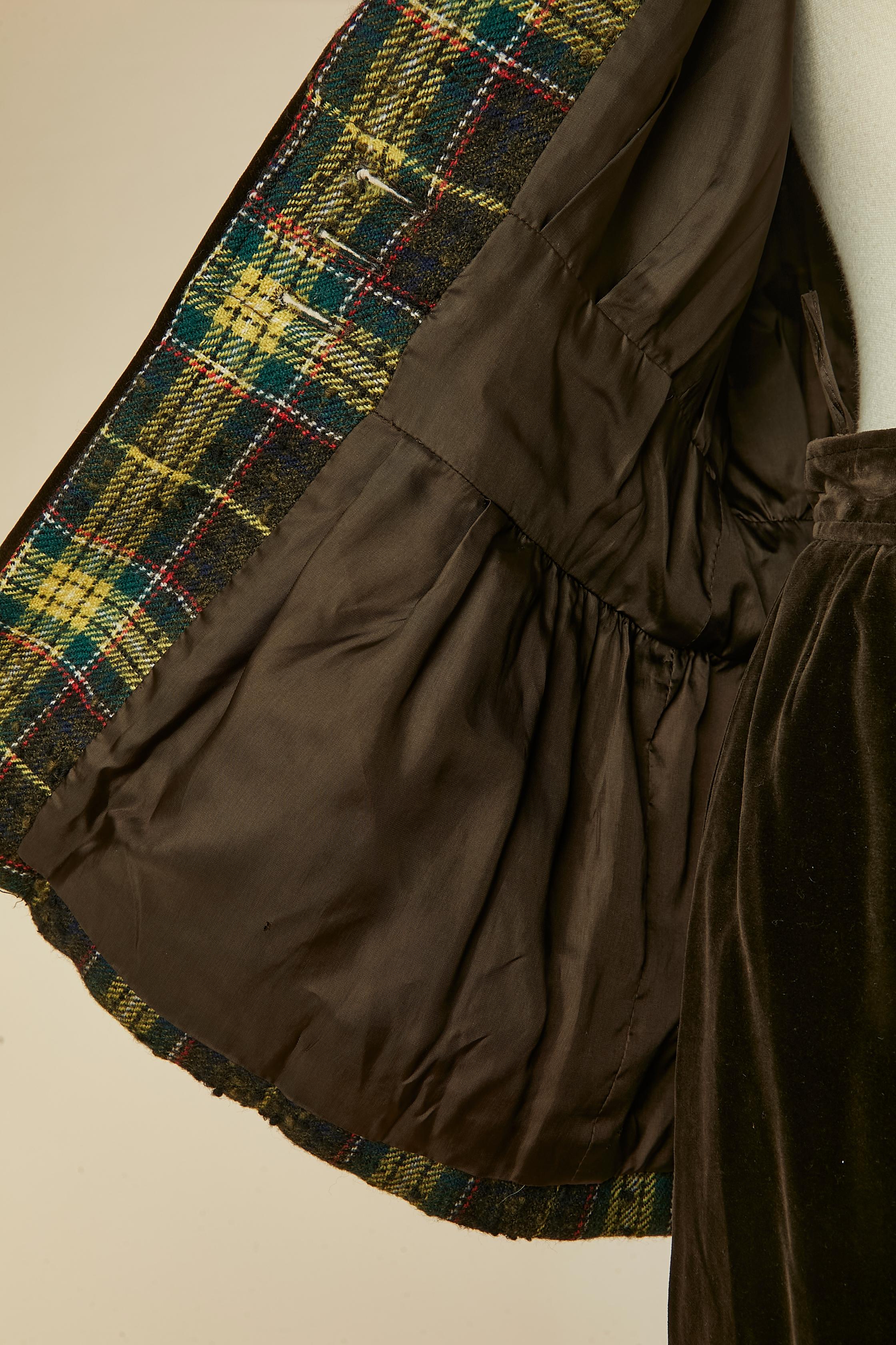 Gonna in lana, tartan e velluto - abito Saint Laurent RIVE GAUCHE in vendita 5