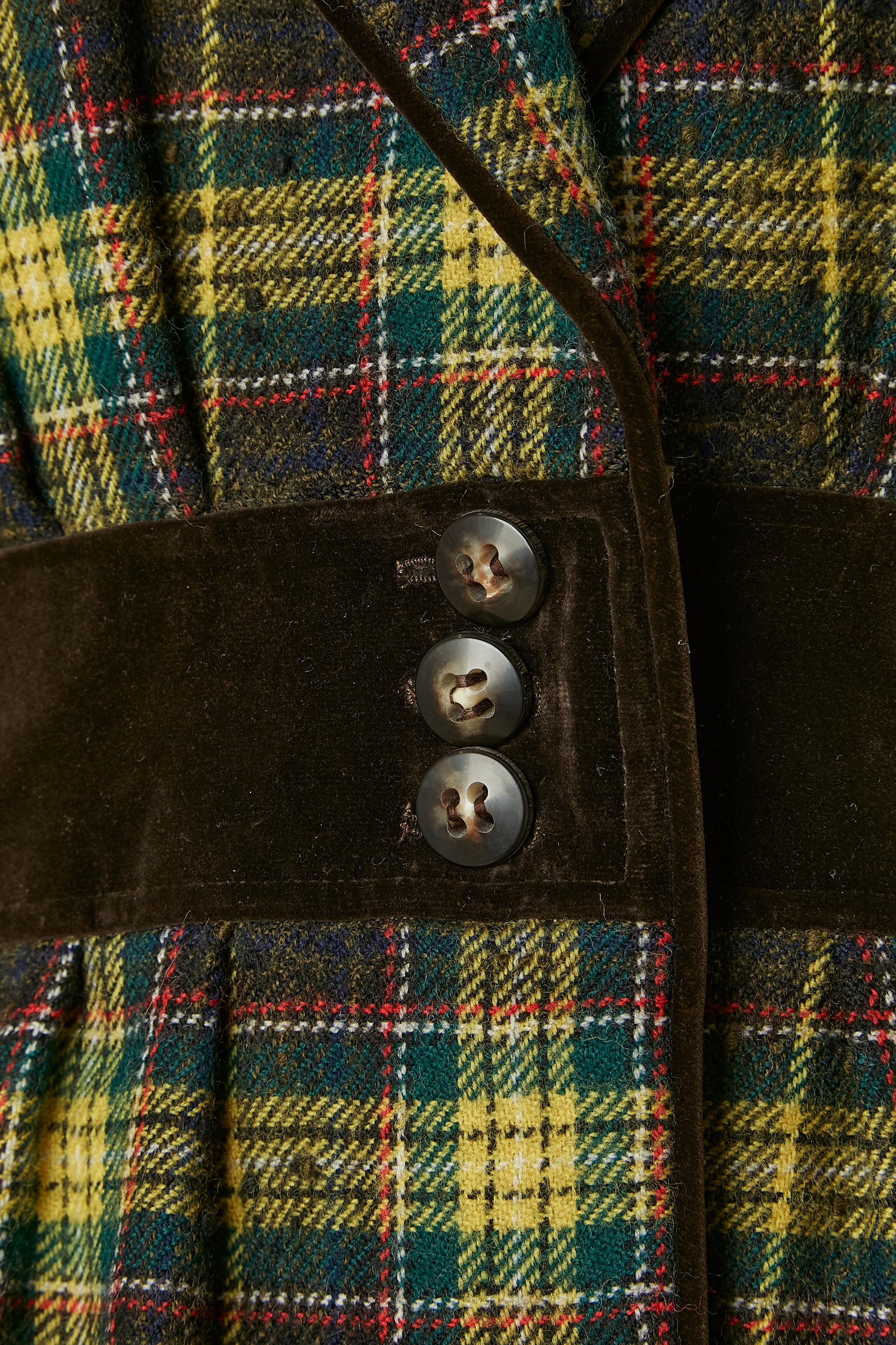 Nero Gonna in lana, tartan e velluto - abito Saint Laurent RIVE GAUCHE in vendita