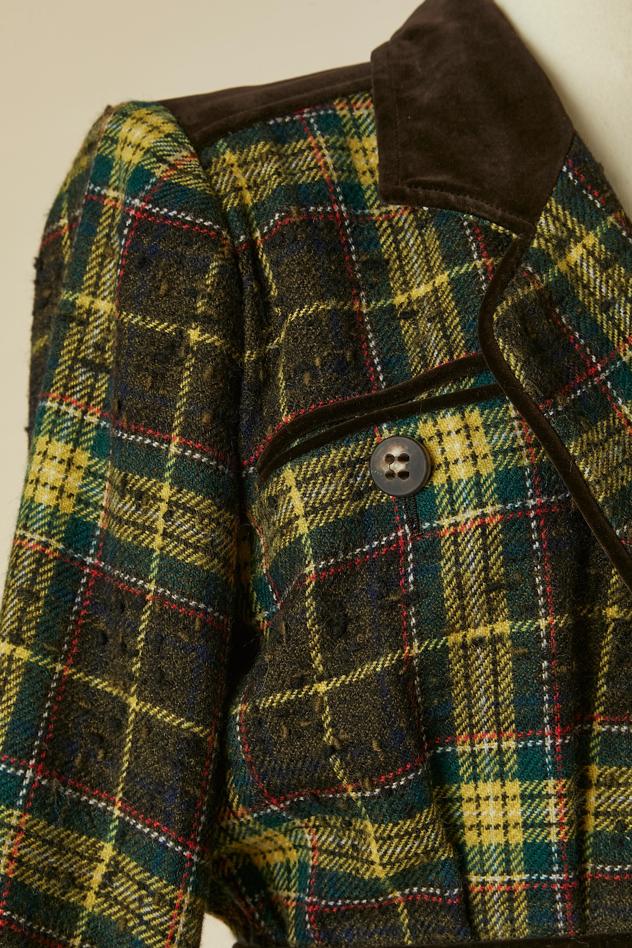 Gonna in lana, tartan e velluto - abito Saint Laurent RIVE GAUCHE In condizioni ottime in vendita a Saint-Ouen-Sur-Seine, FR