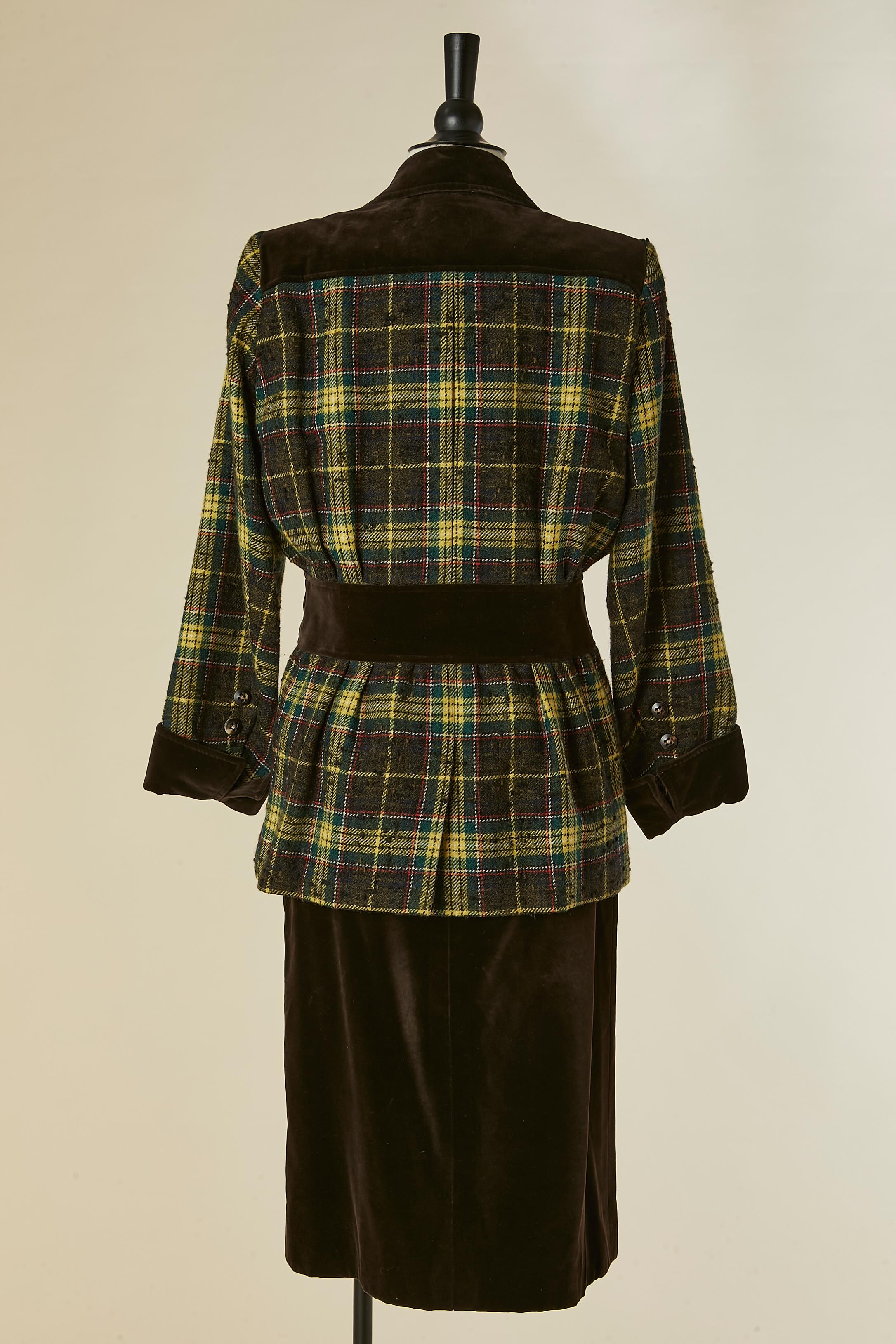 Gonna in lana, tartan e velluto - abito Saint Laurent RIVE GAUCHE in vendita 2