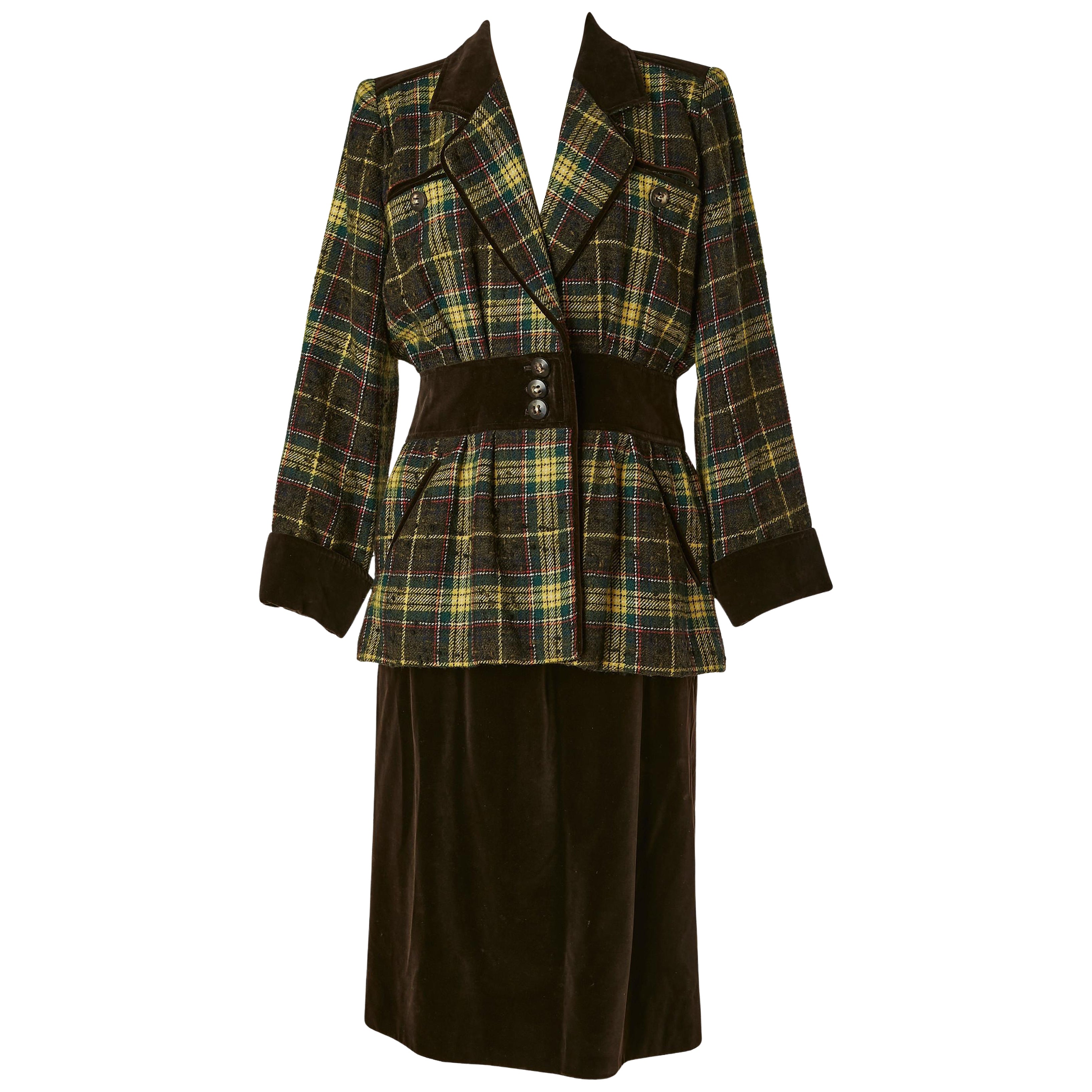Wool Tartan and velvet skirt - suit SAINT LAURENT RIVE GAUCHE