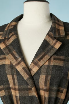 Wool tartan dress-coat  with leather belt GALANOS for Neiman Marcus