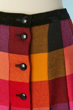 Wool Tartan pleated skirt with black velvet waist Escada by Margaretha Ley