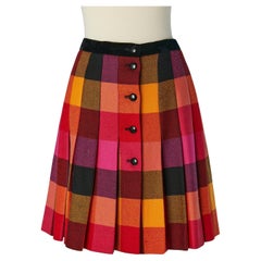 Jupe plissée en laine écossaise avec taille en velours noir Escada by Margaretha Ley