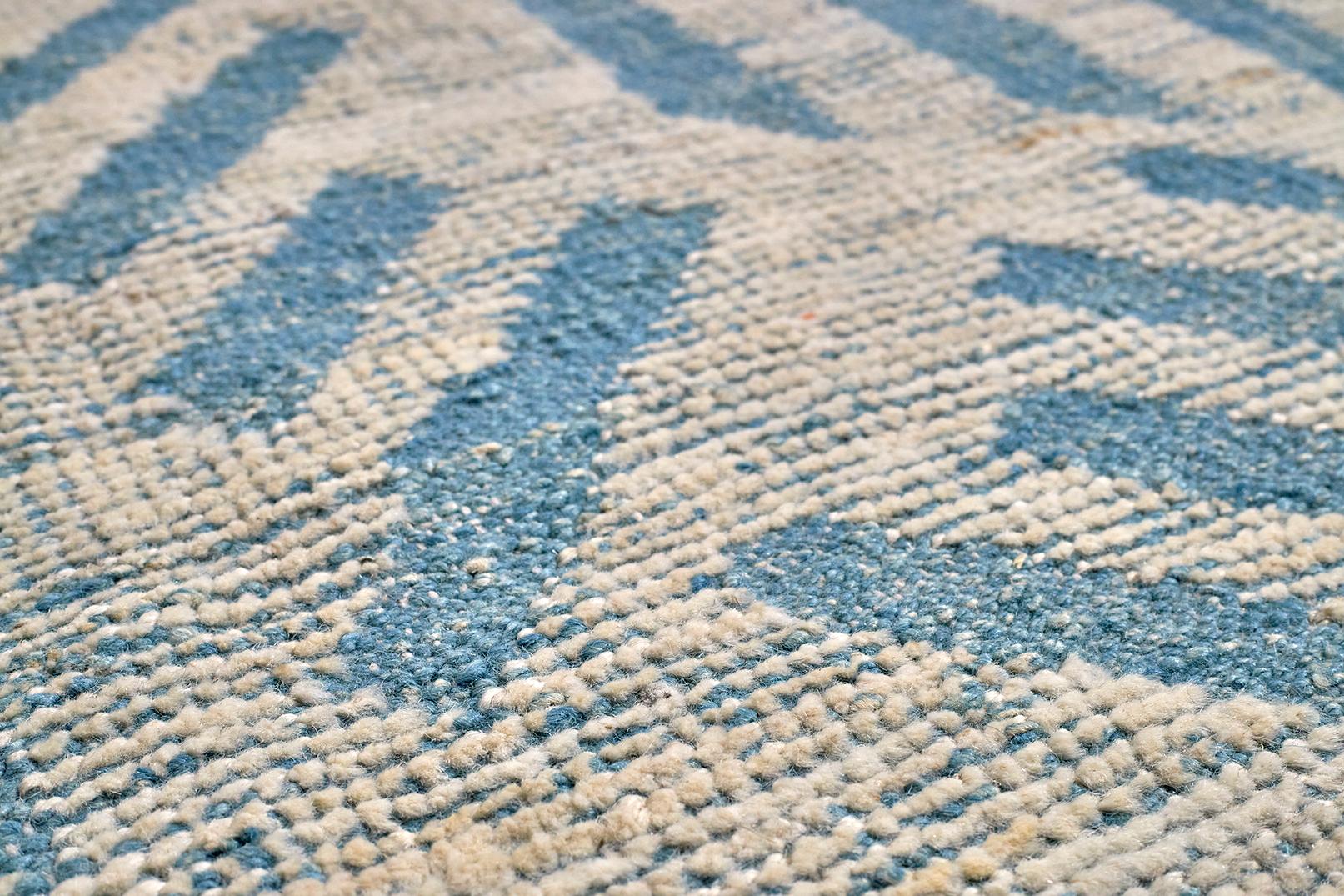 Tulu-Teppich aus Wolle mit geometrischem Cerulean-Muster im Zustand „Gut“ im Angebot in Dallas, TX