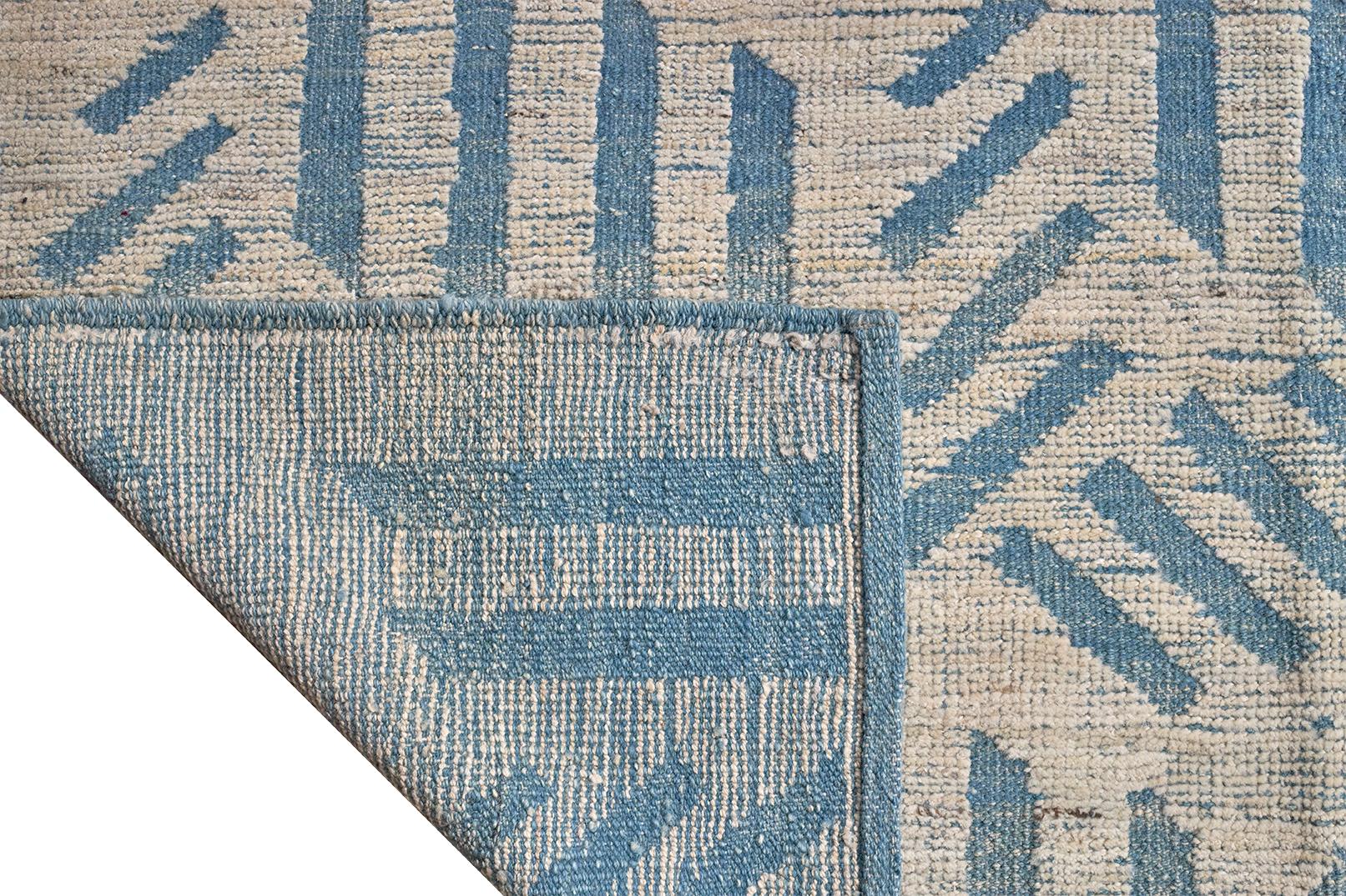 Tulu-Teppich aus Wolle mit geometrischem Cerulean-Muster (20. Jahrhundert) im Angebot