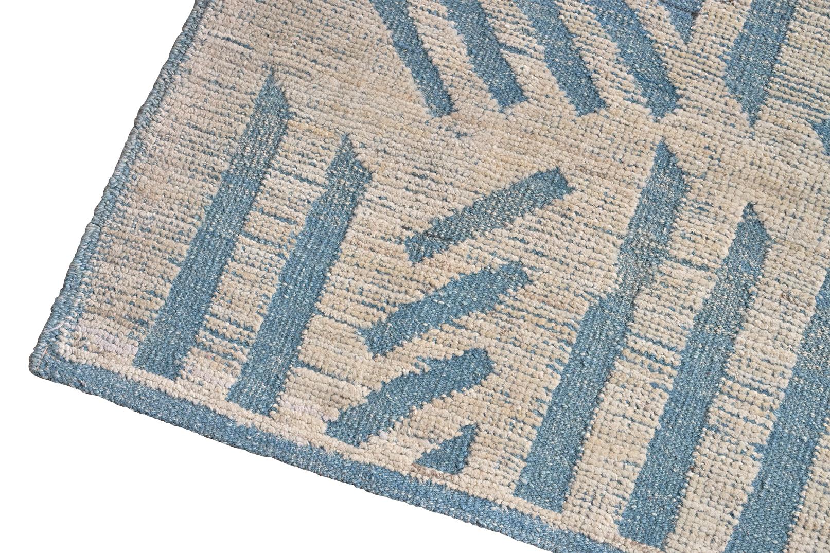 Tulu-Teppich aus Wolle mit geometrischem Cerulean-Muster im Angebot 2