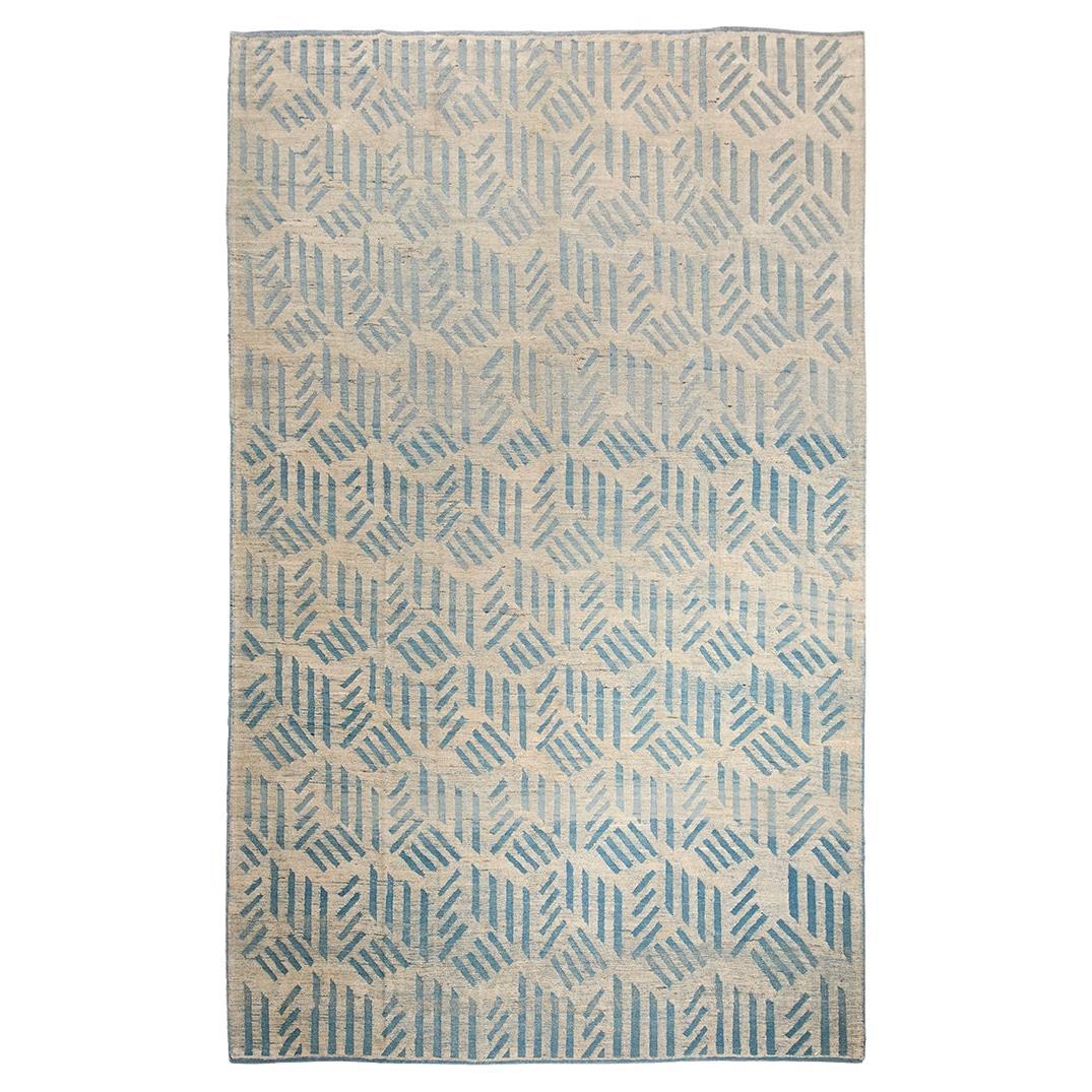 Wool Tulu Rug in Cerulean Geometric Pattern
