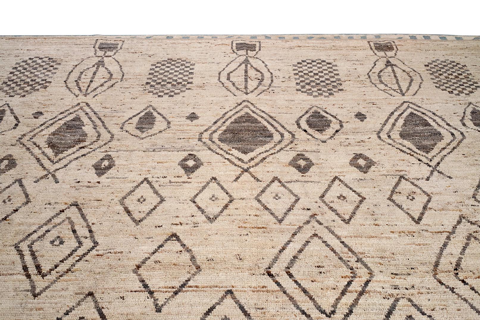 Tulu-Teppich aus Wolle mit grauem Rautenmuster im Zustand „Gut“ im Angebot in Dallas, TX