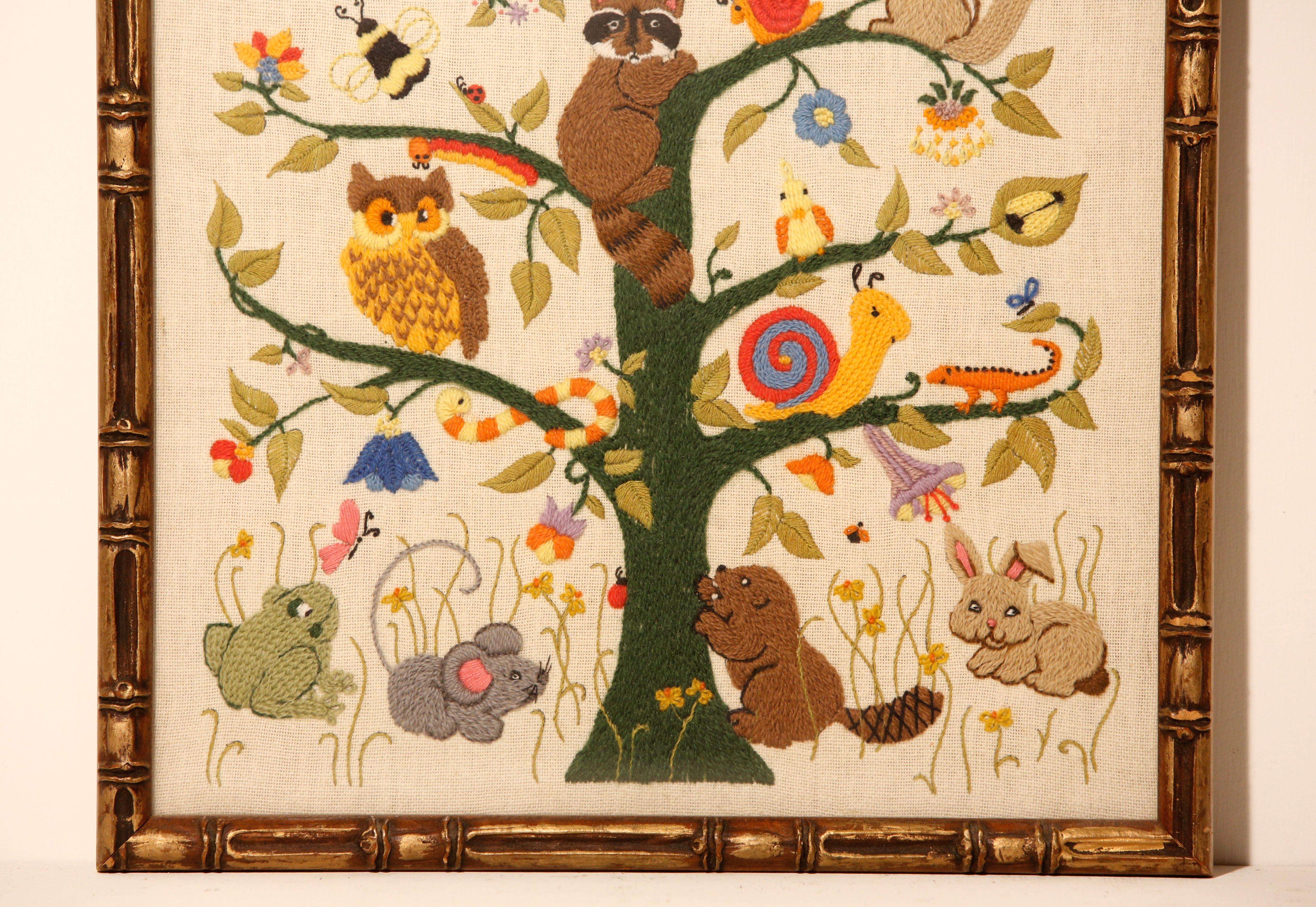 British Wool Work Folk Art Embroidery Tree of Life