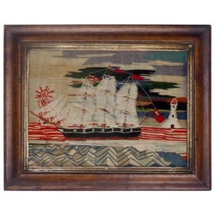 Wool Work Sailing Ship of a British Sloop Circa 1860
